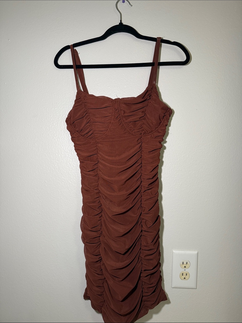 Forever 21 Ruched Chocolate Brown Spaghetti Strap Mini Dress